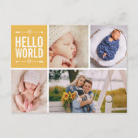 Hello World and Birth Announcement Photo Collage P Postcard