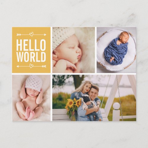 Hello World and Birth Announcement Photo Collage P Postcard