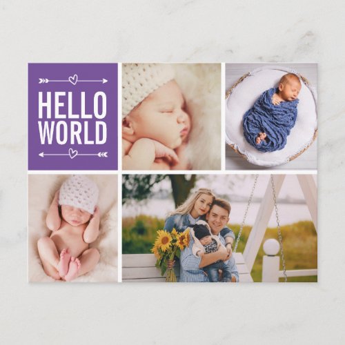 Hello World and Birth Announcement Photo Collage Postcard