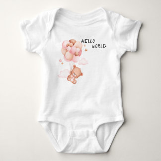 Hello World" Baby Bodysuit | Teddy Bear & Balloons