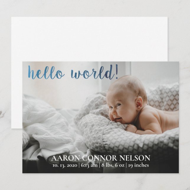 Hello World! Baby Boy Birth Announcement (Front/Back)