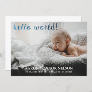 Hello World! Baby Boy Birth Announcement