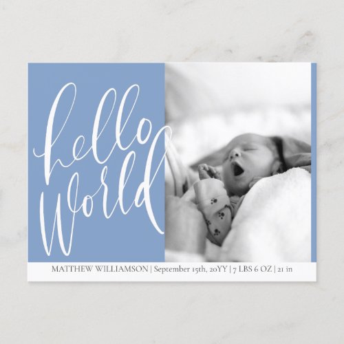 Hello World Baby Boy Birth Announcement Card