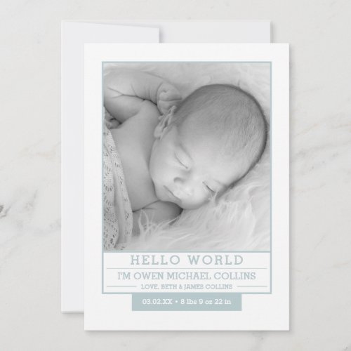 Hello World Baby Boy Birth Announcements