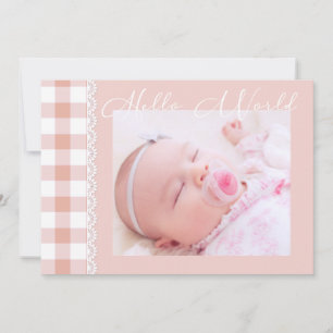 Hello World Baby Girl Birth Announcement