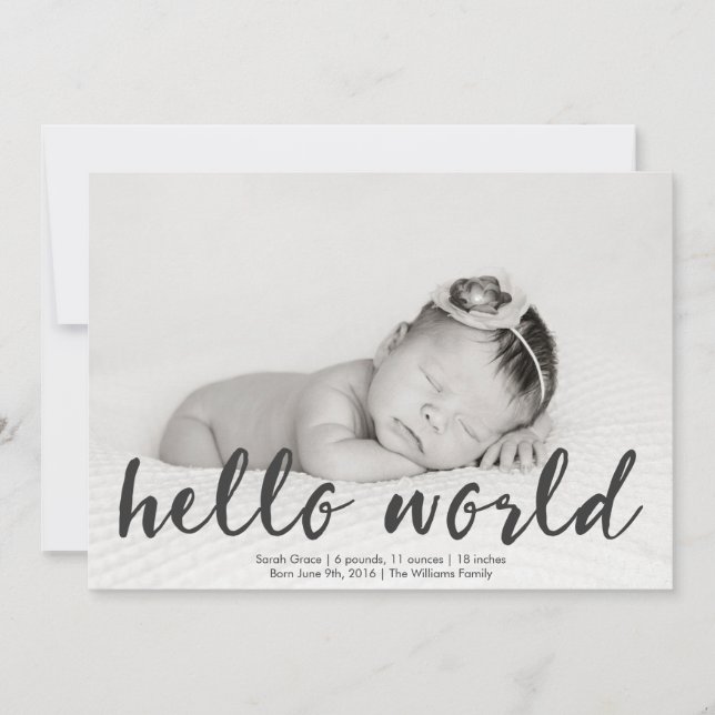 Hello World Baby Photo Birth Announcement (Front)