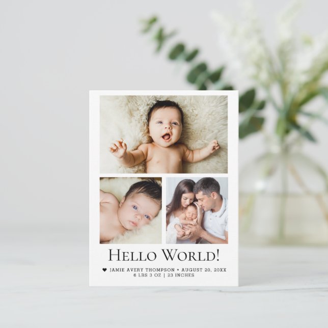 Hello World! Baby Photo Birth announcement Postcard (Standing Front)