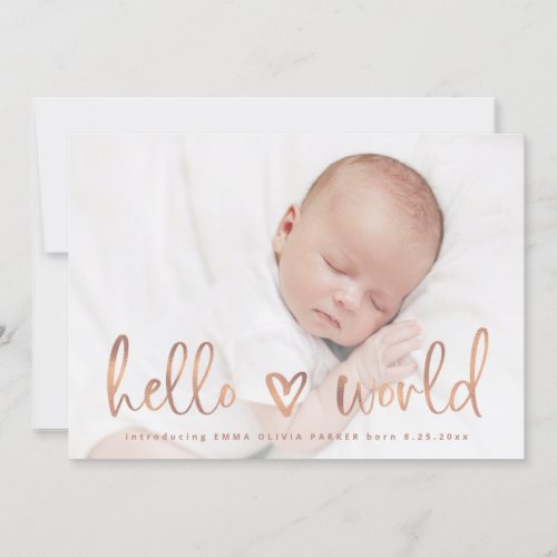 Hello World  Baby Photo Heart Birth Announcement