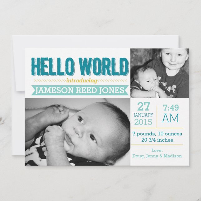 Hello World Birth Announcement (Front)
