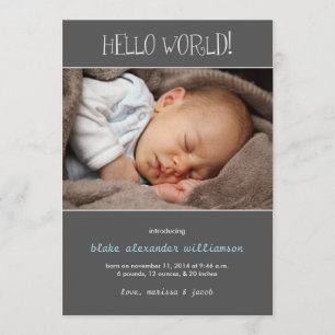 Hello World Birth Announcement//Gray Announcement