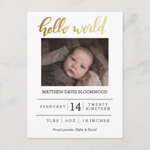 Hello World Birth Announcement Newborn Photo