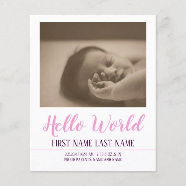 Hello World - birth announcement with photo (Front)