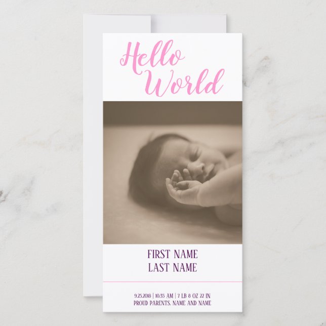 Hello World - birth announcement with photo (Front)