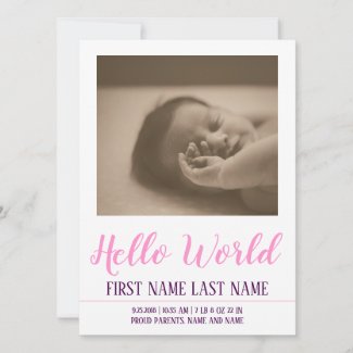 Hello World - birth announcement with photo