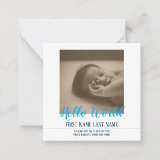 Hello World - boy birth announcement with photo Card