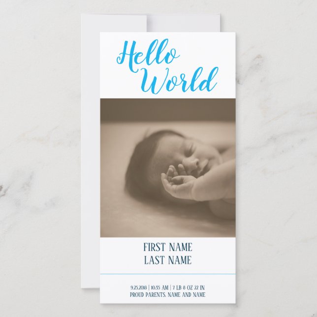 Hello World - birth announcement with photo (Front)