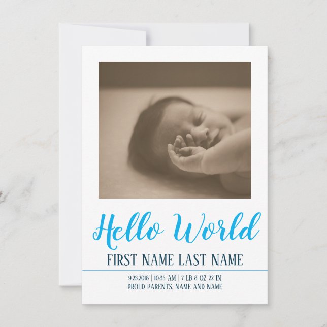 Hello World - birth announcement with photo (Front)