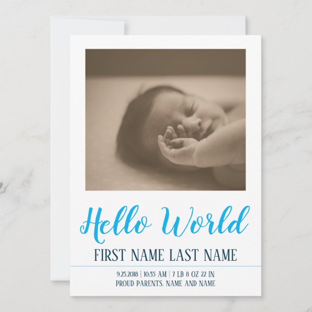Hello World - birth announcement with photo (Front)