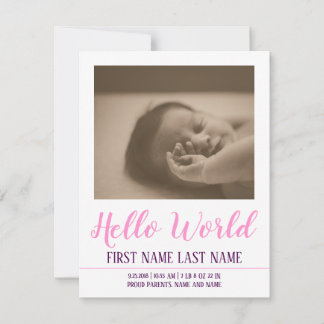 Hello World - birth announcement with photo