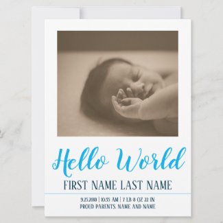 Hello World - birth announcement with photo