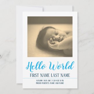 Hello World - birth announcement with photo