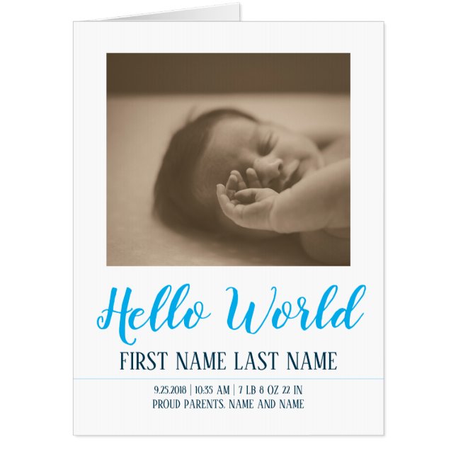 Hello World - birth announcement with photo Card (Front)