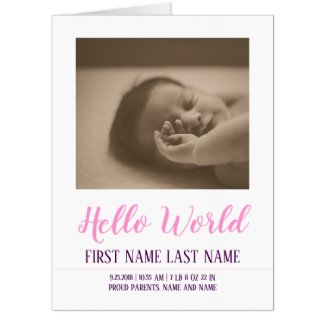 Hello World - birth announcement with photos Card