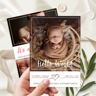 Hello World Birth Stats Photo Announcement