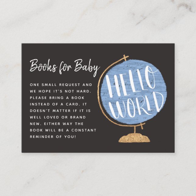 Hello World Blue Globe Books for Baby Shower Enclosure Card (Front)