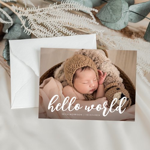 HELLO WORLD  bold typography birth announcement Postcard