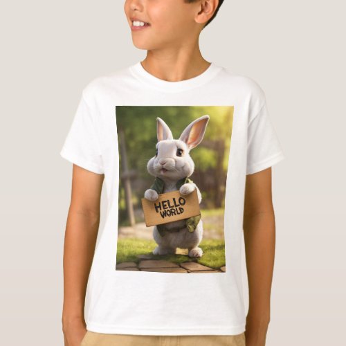 Hello World Bunny Adventure Kids T_Shirt T_Shirt