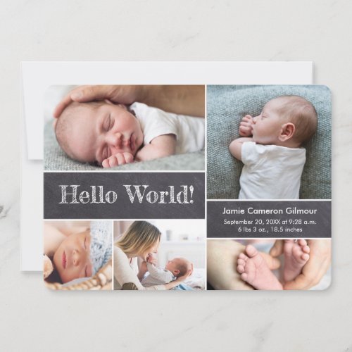 Hello World Chalkboard Modern Photos Baby Shower Thank You Card