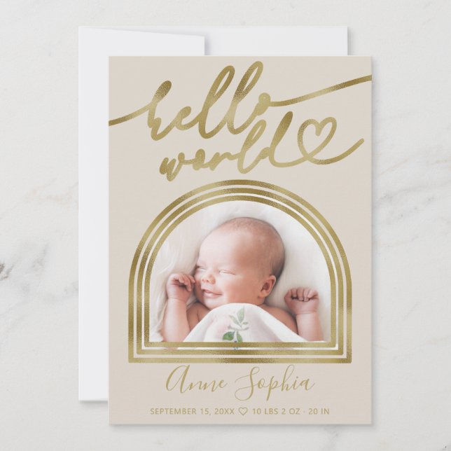 Hello World Chic Arch Frame Birth Announcement (Front)