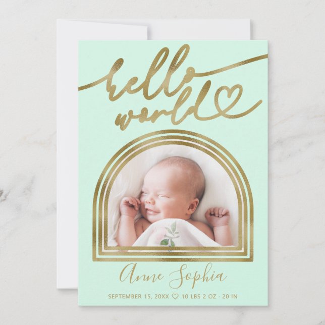 Hello World Chic Arch Frame Birth Announcement (Front)