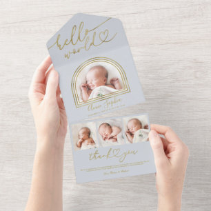 Hello World Chic Arch Frame Birth Announcement