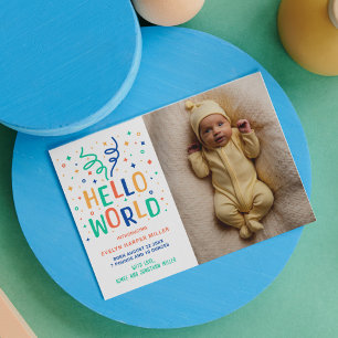 Hello World Colorful Confetti Birth Announcement