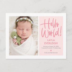 Hello World Editable Color Announcement Postcard