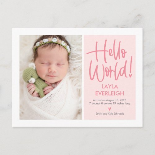 Hello World Editable Color Announcement Postcard