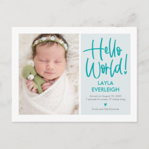 Hello World Editable Color Announcement Postcard