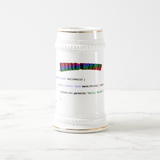 Hello World geek greeting Java Beer Stein (Center)
