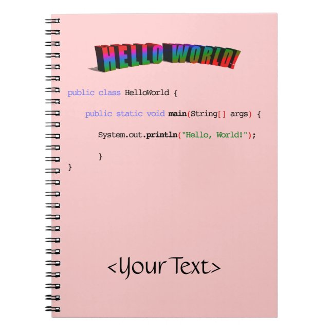 Hello World geek greeting Java Notebook (Front)
