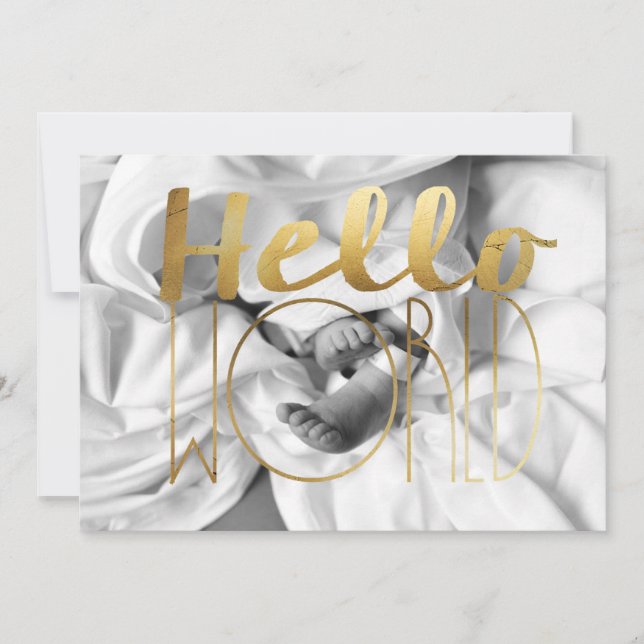 Hello World Gold Foil Baby Announcement | Photo (Front)