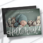 Hello World! Modern Playful Script New Baby<br><div class="desc">Let your little bundle of joy say "Hello,  World" in playful script typography. Add baby name,  birth day,  weight,  and parents' names</div>