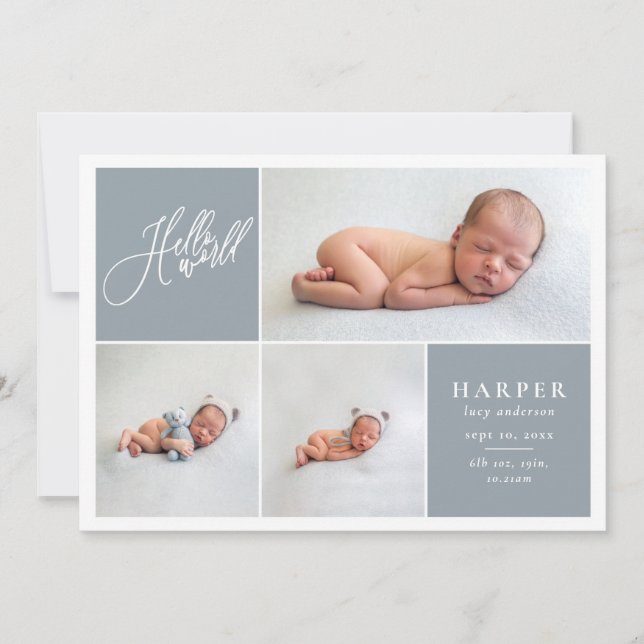 Hello world multi photo modern geometric + script announcement (Front)