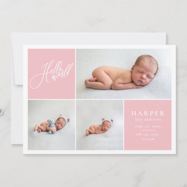 Hello world multi photo modern geometric + script announcement (Front)