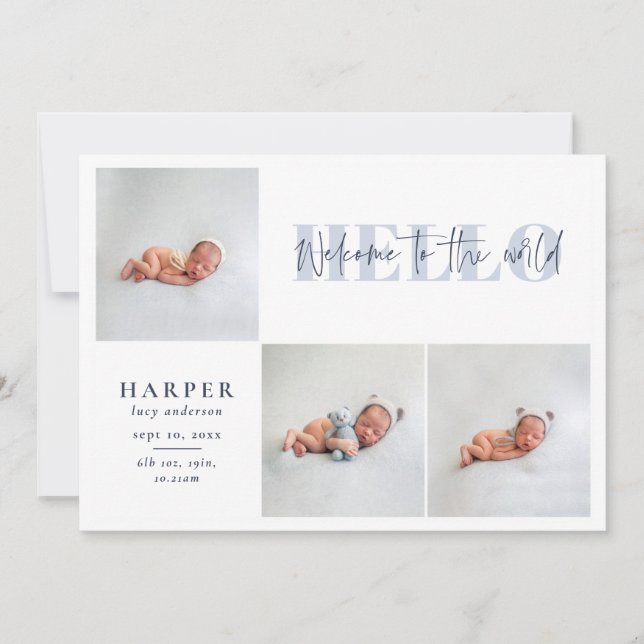 Hello world multi photo modern geometric script announcement (Front)