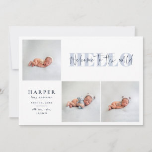 Hello world multi photo modern geometric script announcement