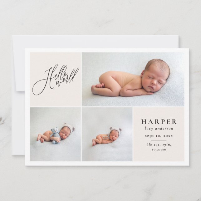 Hello world multi photo modern geometric + script announcement (Front)