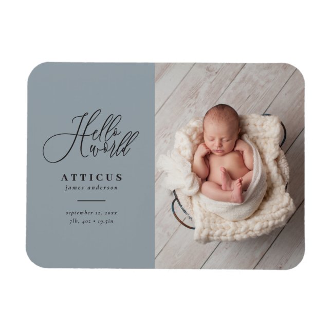 Hello world multi photo modern geometric + script magnet (Horizontal)