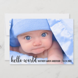 Hello World New Baby Modern Announcement Card